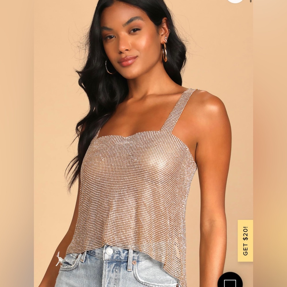 COPY - When the Party Calls gold rhinestone chainmail crop top
